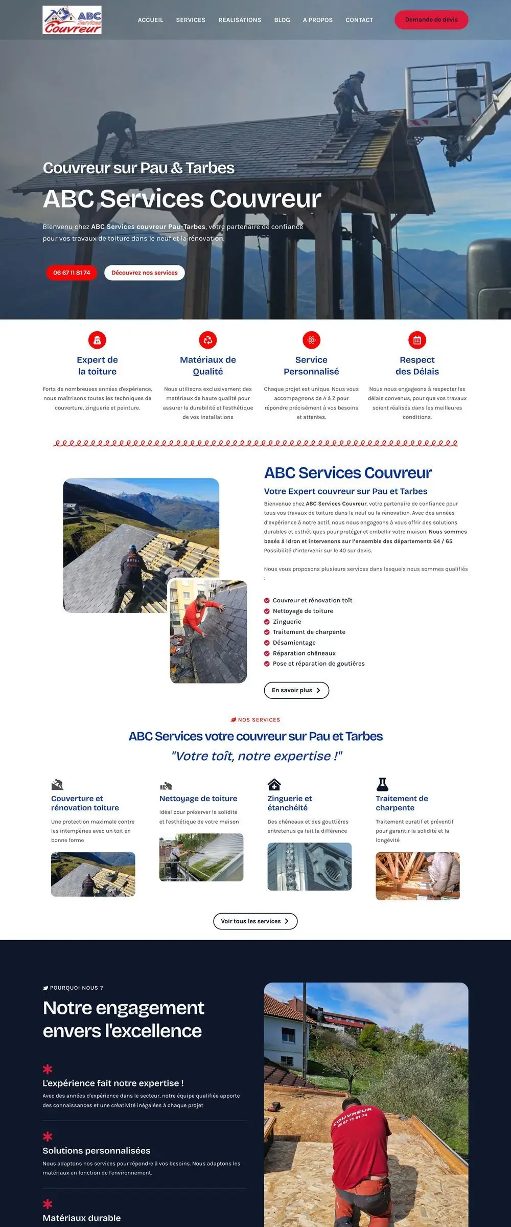 Page d'accueil du site ABC Couvreur