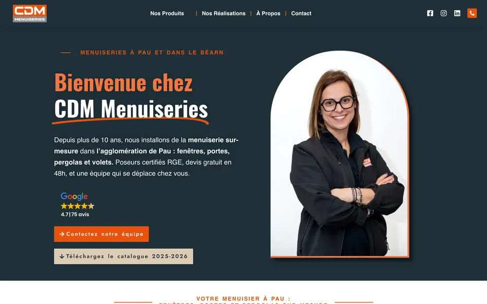 Site CDM Menuiseries sur ordinateur, tablette et téléphone