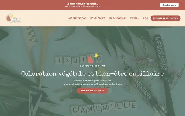 Page d'accueil du site Indigo et Camomille