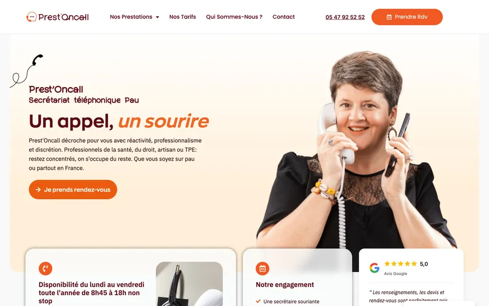 Site Prest'Oncall sur ordinateur, tablette et téléphone