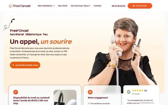 Page d'accueil du site Prest'Oncall