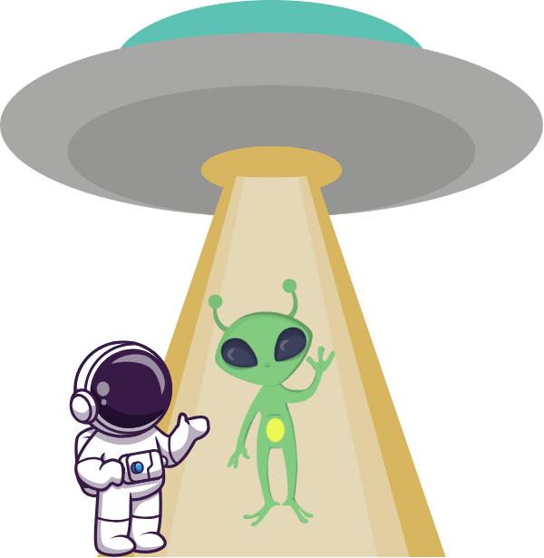Illustration d'une soucoupe avec un alien et un astronaute