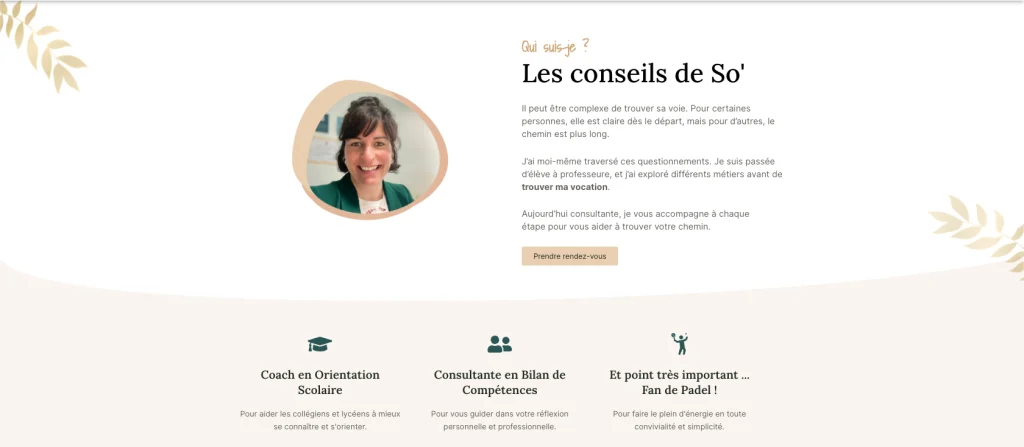 Capture d'écran de la page à propos du site les conseils de so
