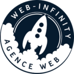 Logo de Web-Infinity agence web pau, creation site internet pau, fusée et nuages.