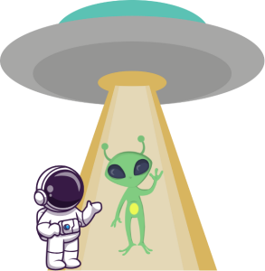 Illustration d'une soucoupe avec un alien et un astronaute