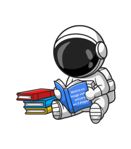 Astronaute cartoon lisant un livre