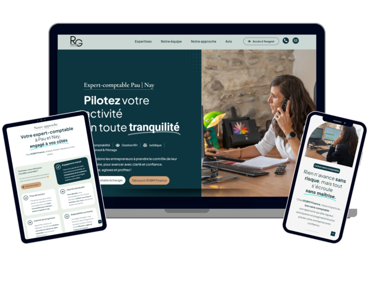 Site web WordPress pour RGBM Finance, expert-comptable à Pau - version responsive avec photo professionnelle