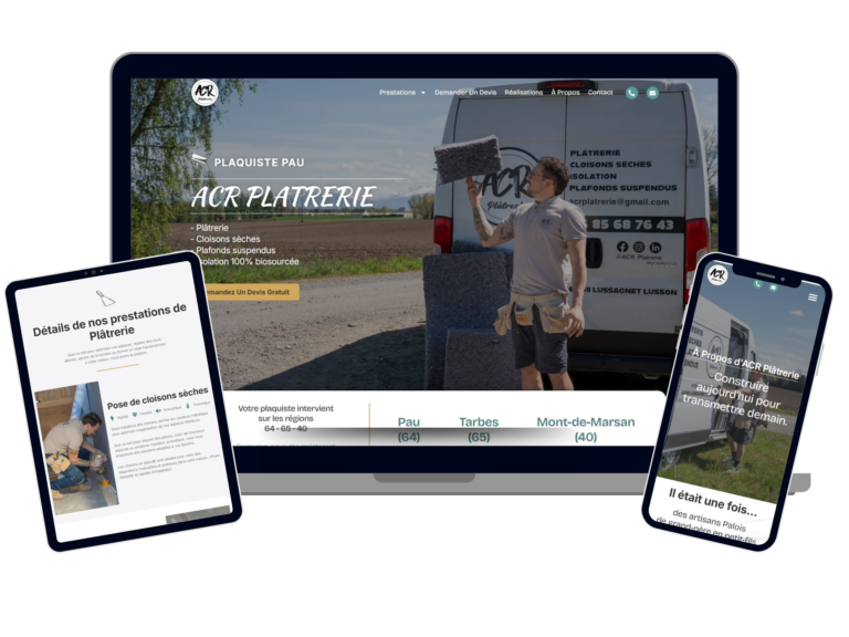 Site web WordPress pour ACR Plâtrerie, plaquiste plâtrier cloisons sèches à Pau et dans le Béarn - version responsive