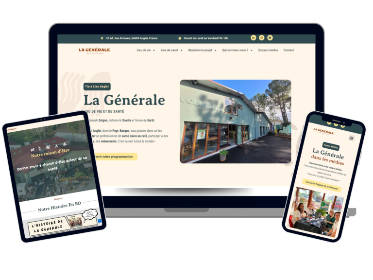 Site web WordPress pour La Générale, tiers-lieu de vie et de santé à Anglet dans le Pays Basque - version responsive