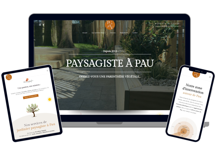 Site web WordPress pour Parenthèse Végétale, paysagiste à Pau - version responsive avec design naturel