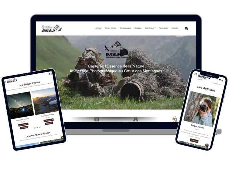 Site e-commerce WordPress pour Hadrien Brasseur, photographe montagne et accompagnateur dans les Pyrénées - version responsive