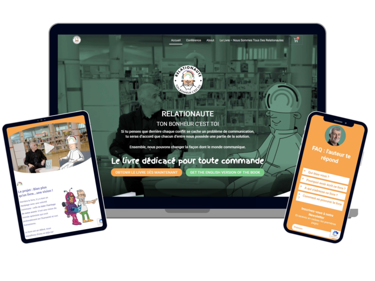 Site web WordPress pour Relationaute, livre de développement personnel sur la communication - version responsive avec e-commerce