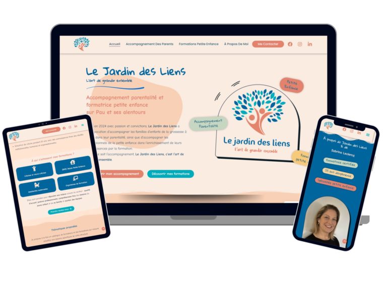site web WordPress pour Le Jardin des Liens, accompagnement parentalité et formation petite enfance à Pau - version responsive