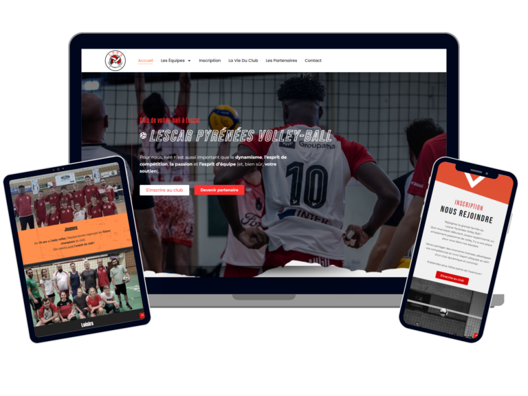 Site web WordPress pour Lescar Pyrénées Volley-Ball, club de volley-ball - version responsive avec photos d'équipe