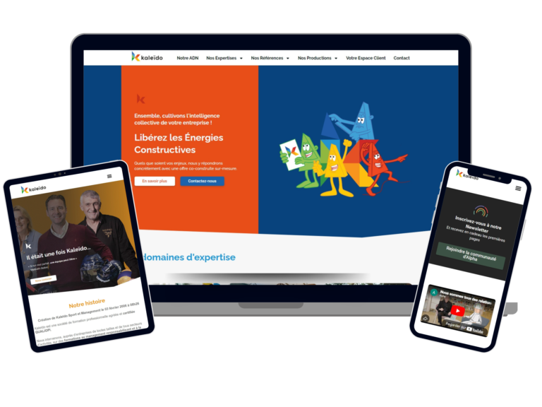 Site web WordPress pour Kaleido, formation en management et efficacité collective pour entreprises - version responsive avec illustrations colorées