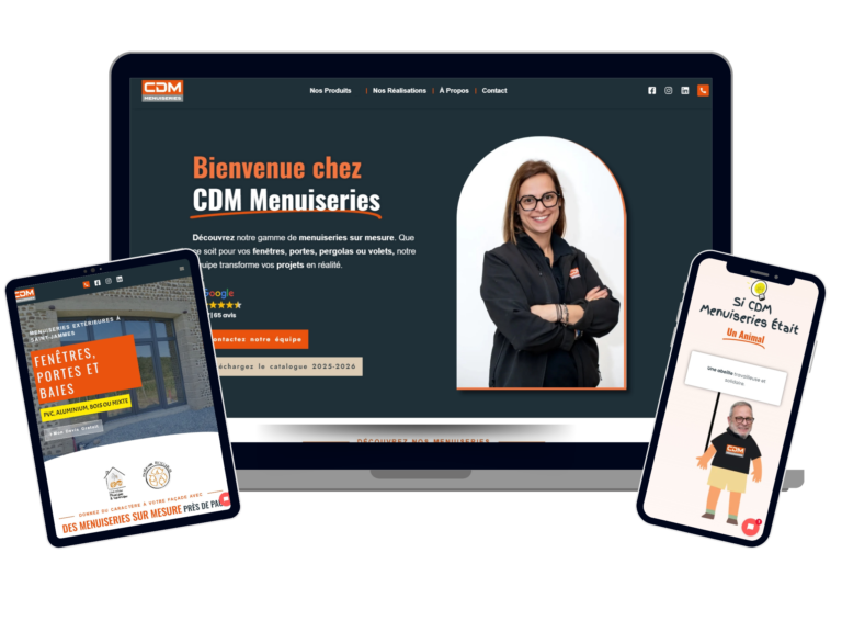 Site web WordPress pour CDM Menuiseries, menuiserie extérieure fenêtres et portes à Pau - version responsive avec photo professionnelle
