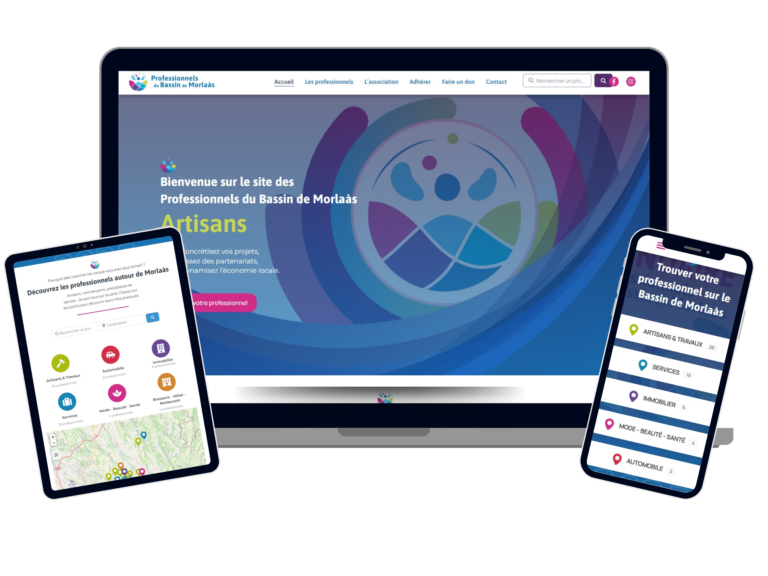 Site web WordPress pour APBM, annuaire des professionnels du Bassin de Morlaàs - version responsive avec carte interactive